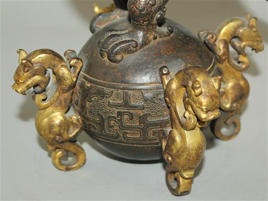 A Chinese part gilt bronze model of an eagle, in Han dynasty style, 29.5cm